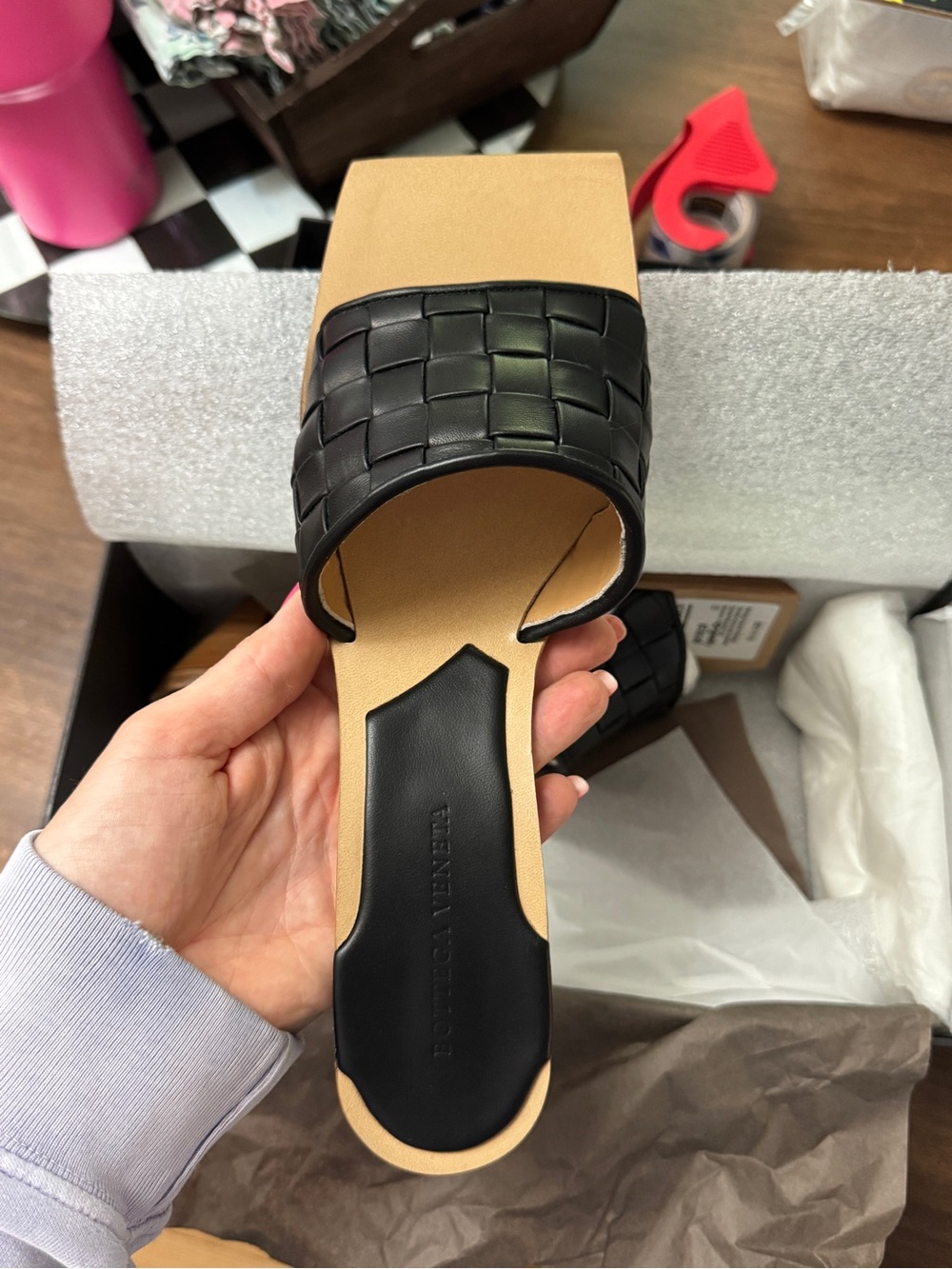 Bottega Veneta Black Woven Leather Slide